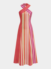 Striped Cross Halter Maxi Dress