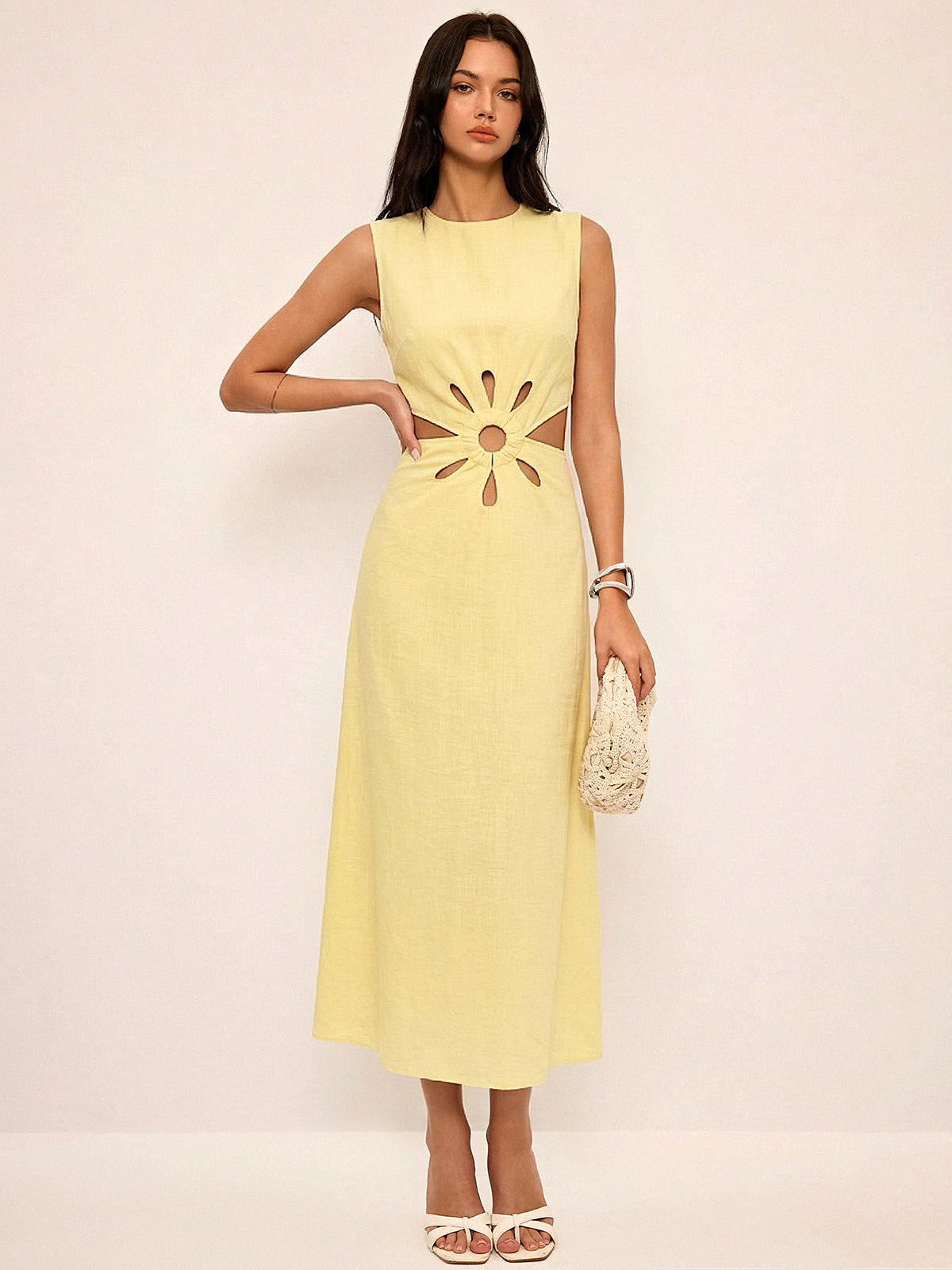 Cutout Waist Sleeveless Maxi Dress