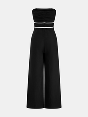 Linen-Blend Strapless Tie-Waist Wide Leg Jumpsuit