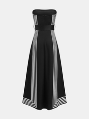 Strapless Striped Belted Midi Dress