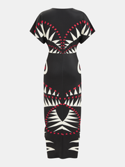Geometric Print Deep V-Neck Midi Dress