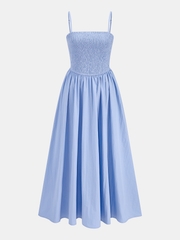 Cotton Blend Smocked Cami Maxi Dress
