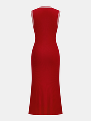 Contrast Trim Ribbed Knit Sleeveless Maxi Dress