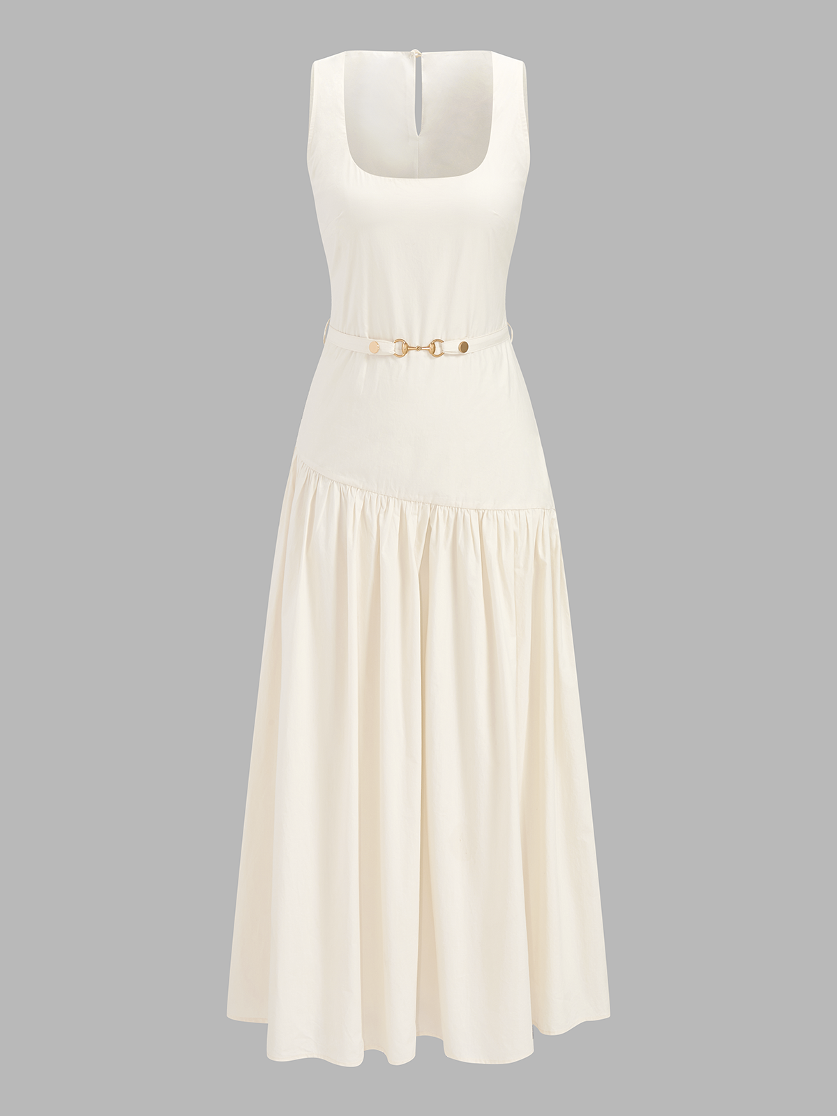 Sleeveless Belted Square Neck Maxi Dress