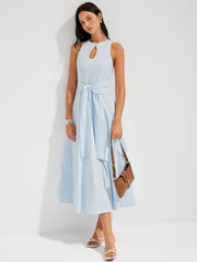 Cotton Sleeveless Keyhole Tie-Waist Maxi Dress