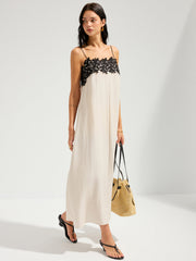 Lace Trim Linen-Blend Cami Maxi Dress