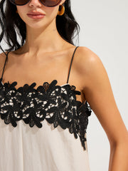 Lace Trim Linen-Blend Cami Maxi Dress