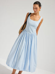 Backless Sleeveless Cotton Midi Dress