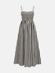 Gingham Cotton Blend Cutout Cami Maxi Dress