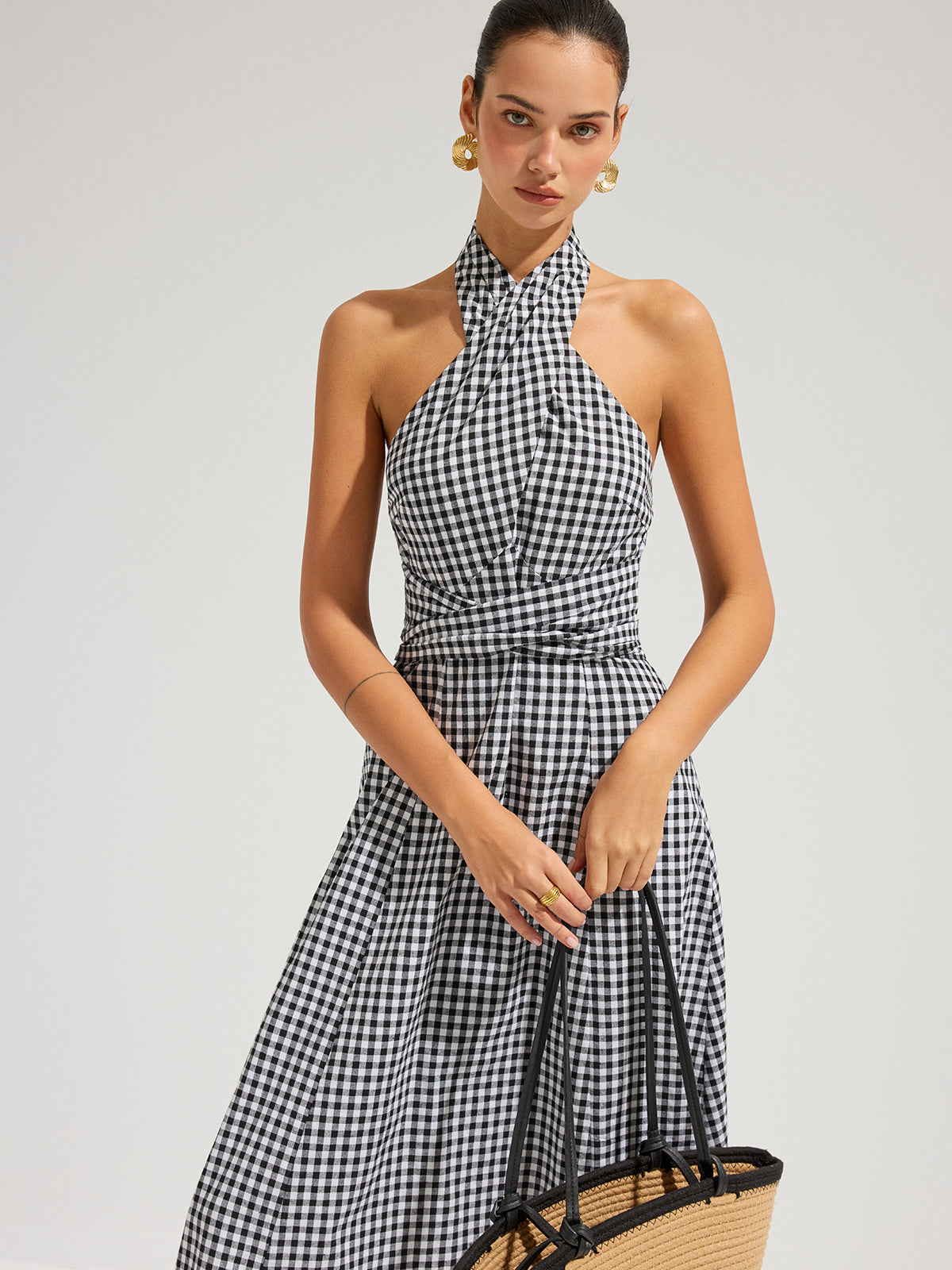 Gingham Halter Cotton Maxi Dress