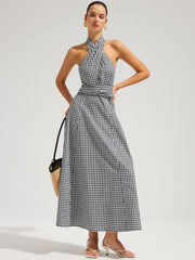 Gingham Halter Cotton Maxi Dress