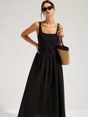 Cotton Square Neck Backless Maxi Dress