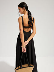 Cotton Square Neck Backless Maxi Dress