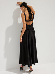 Cotton Square Neck Backless Maxi Dress