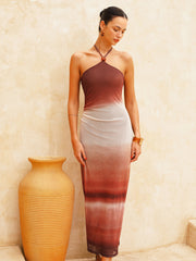 Halter Neck Gradient Chiffon Midi Dress