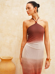 Halter Neck Gradient Chiffon Midi Dress