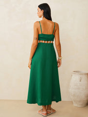 Linen-Blend Cutout Waist Cami Midi Dress