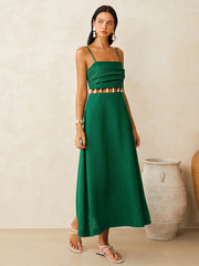 Linen-Blend Cutout Waist Cami Midi Dress