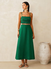 Linen-Blend Cutout Waist Cami Midi Dress