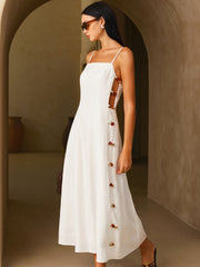 Linen-Blend Amber Detail Cami Midi Dress