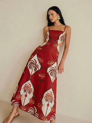 Tropical Print Cut-Out Cami Maxi Dress