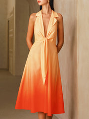 Tie Detail Gradient Halter Neck Midi Dress
