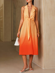 Tie Detail Gradient Halter Neck Midi Dress