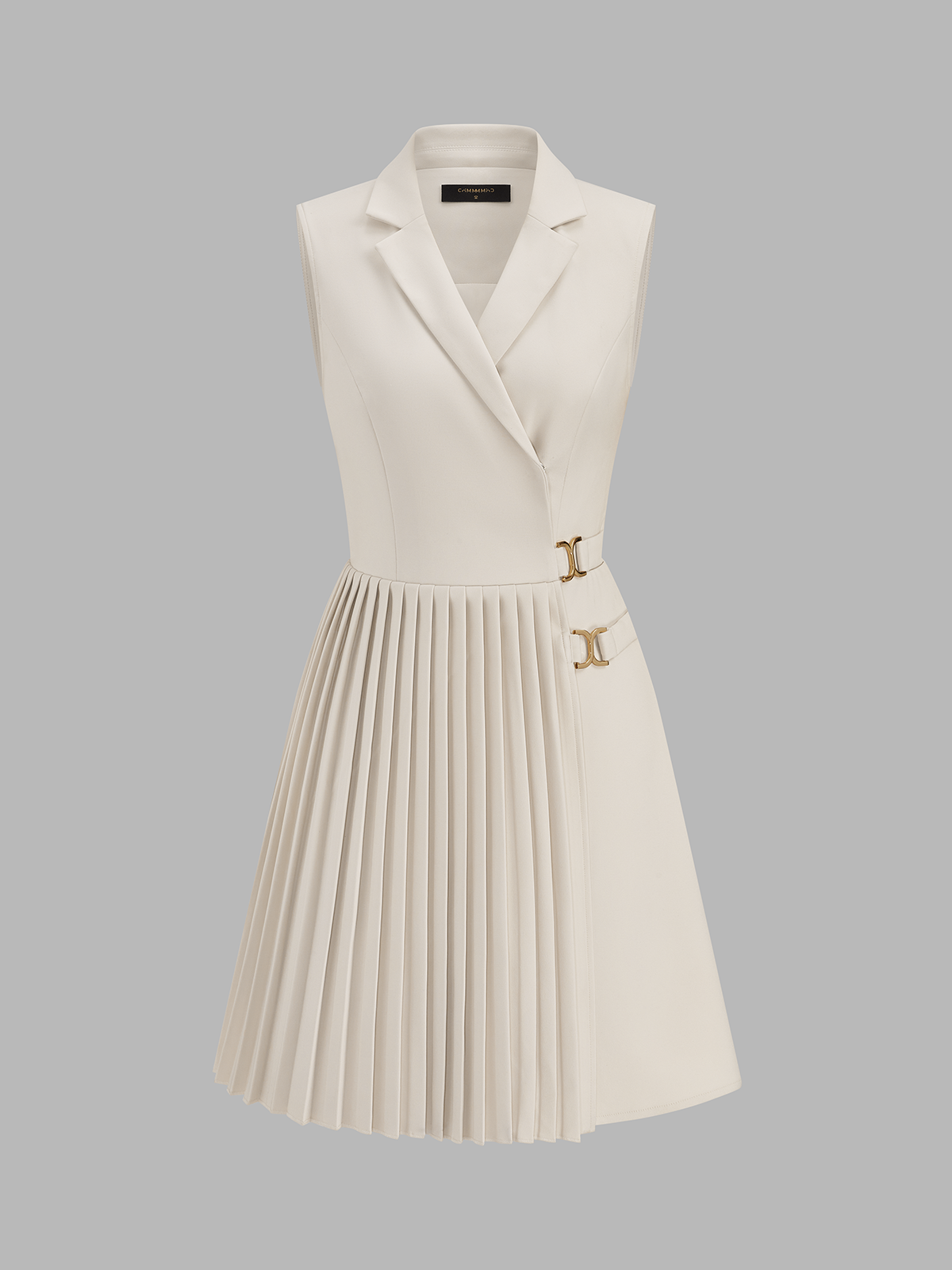 Sleeveless Lapel Pleated Mini Dress