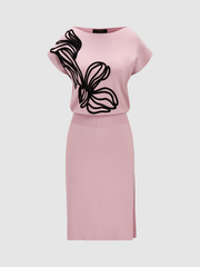 3D Floral Applique Short Sleeve Knit Dress