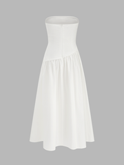 Strapless Ruched Flowy Maxi Dress
