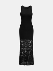 Side Slit Crochet Hem Sleeveless Knit Maxi Dress