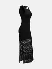 Side Slit Crochet Hem Sleeveless Knit Maxi Dress