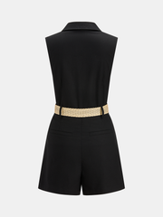 Linen Blend Belted Sleeveless Romper