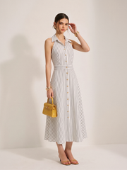Striped Cotton Buttoned Maxi Dress