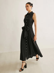 Sleeveless Tie-Waist Shirt Dress