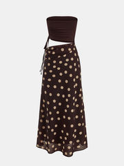 Polka Dot Cutout Waist Bandeau Maxi Dress