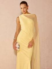 Sheer Drape Slim Maxi Evening Dress