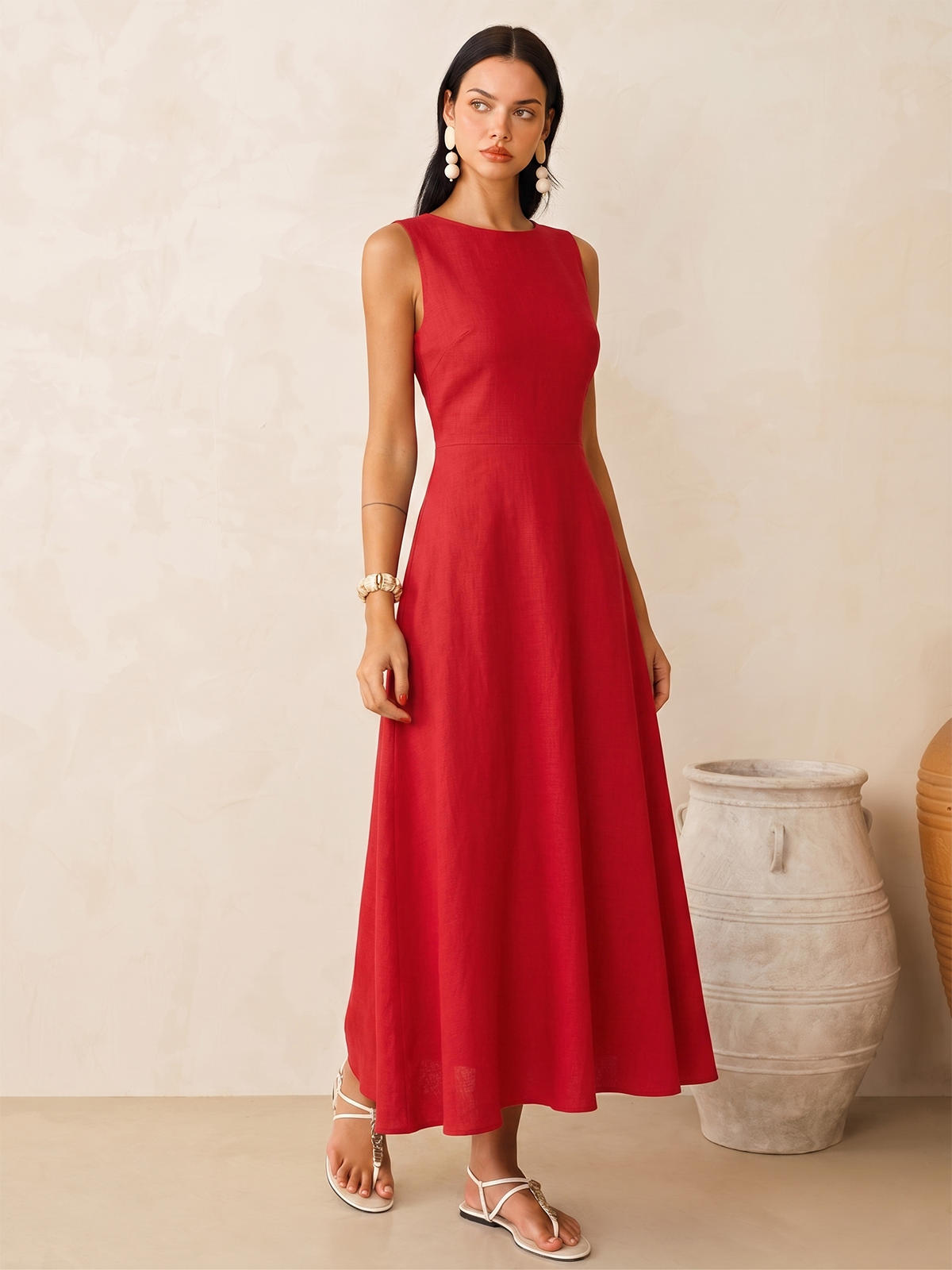 Sleeveless Linen Blend Maxi Dress