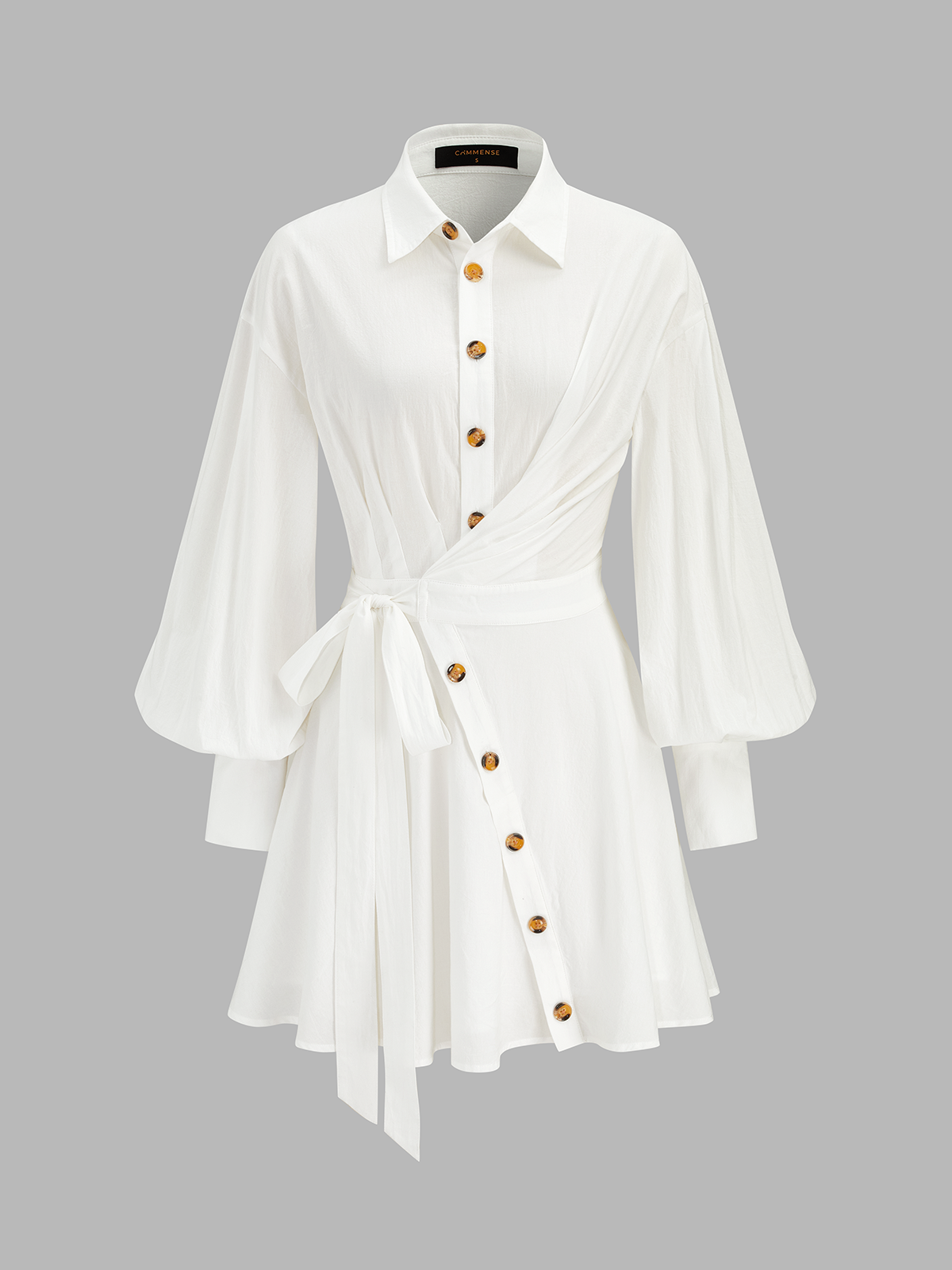 Cotton Tie-Waist Long Sleeve Shirt Dress