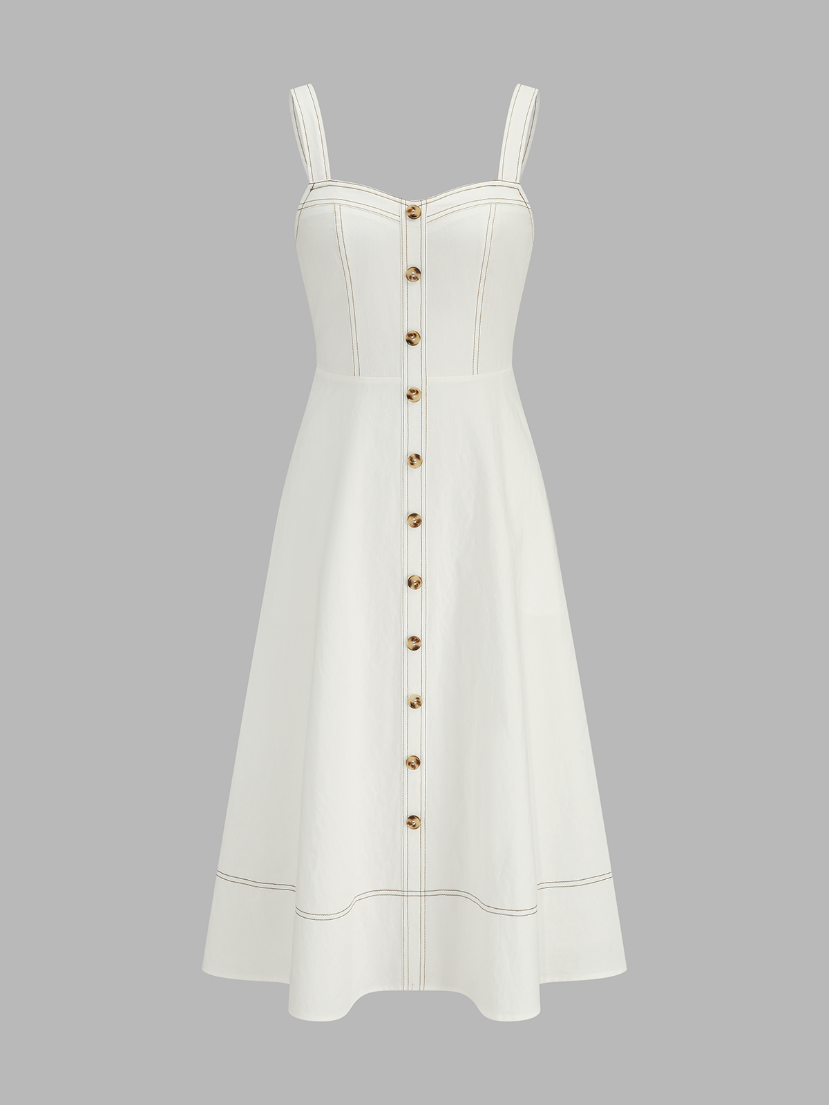 Contrast Stitch Button Front Midi Cami Dress