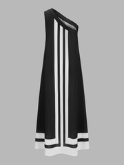 One Shoulder Striped Maxi Dress