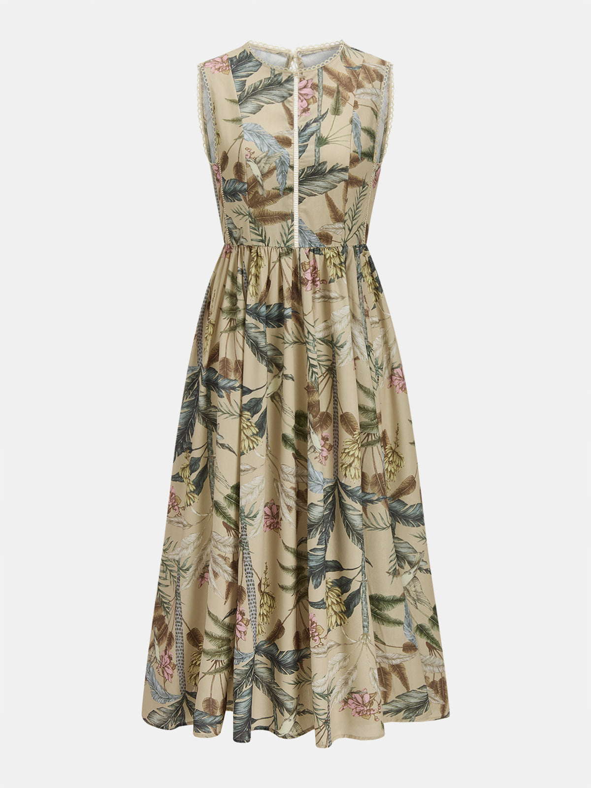 Cotton Blend Botanical Printed Maxi Dress