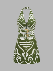 Printed Halter Cut Out Mini Dress