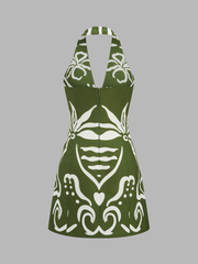 Printed Halter Cut Out Mini Dress