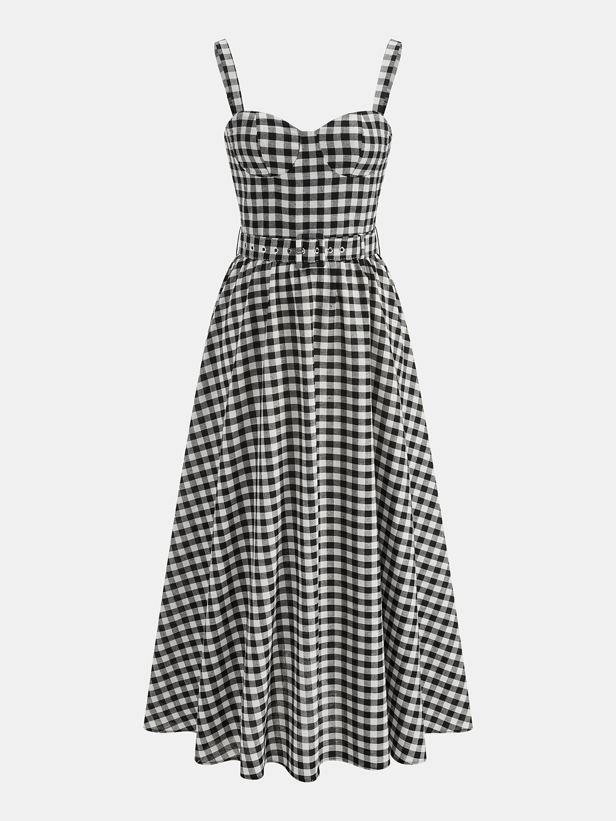 Gingham Cotton Blend Belted Cami Maxi Dress