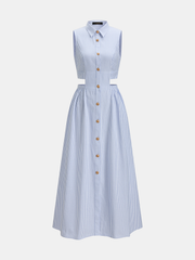 Sleeveless Cutout Striped Midi Shirt Dress