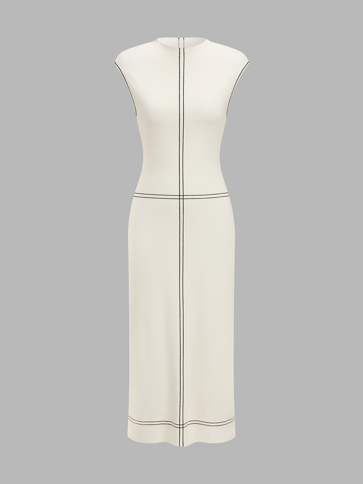 Fitted Sleeveless Contrast Stitch Knit Midi Dress