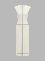 Fitted Sleeveless Contrast Stitch Knit Midi Dress