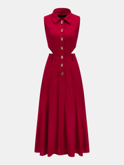 Cotton Linen Sleeveless Cutout Maxi Dress