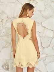 Backless Lace Cotton Linen Mini Dress